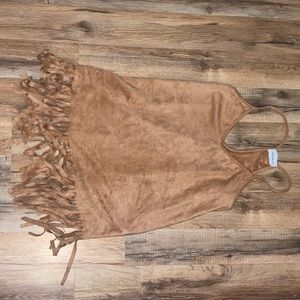 Style Rack Velvet Tank Top with Fringe